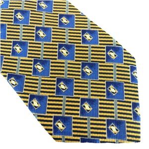 ROBERT TALBOTT BEST‎ OF CLASS BLUE Yellow Geometric 100% SILK 57" X 4"